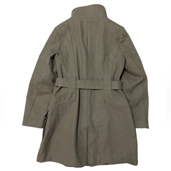 Calvin Klein Oat Beige Wool Blend Belted Zip Up Coat - Women's Size 10 - Picture 6 of 13